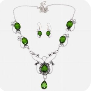 Peridot Gemstone 925 Sterling Silver Handmade Necklace and Earrings Jewelry Set